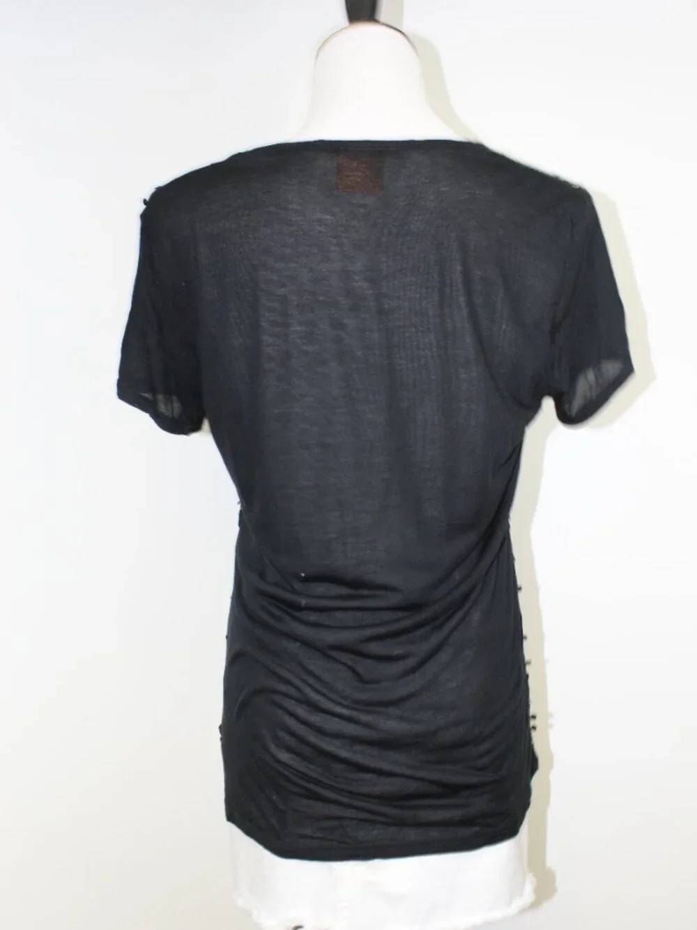 Tory Burch Sequin Tee Black Modal V‎ Neck Party Top Small Euro Night Out